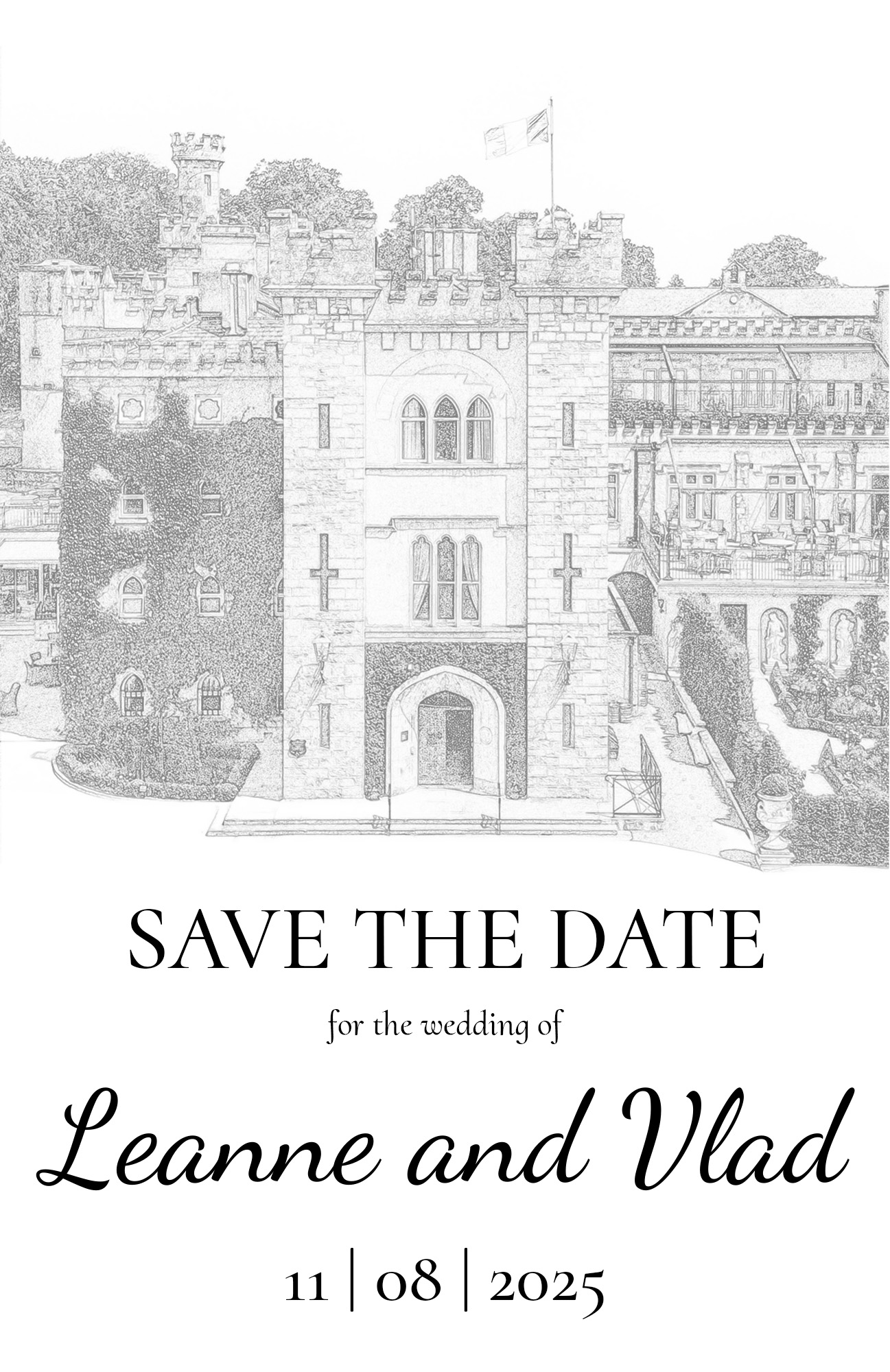 Save the Date card front - Leanne and Vlad's wedding announcement